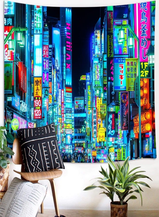 iTapnoom Japanese Anime Tapestry Neon Punk Futuristic City Tapestry Wall Hanging for Men Boys Bedroom Cool Future Japan Tokyo Vaporwave Tapestries Dorm Home Decor 80X60Inch - Image 3